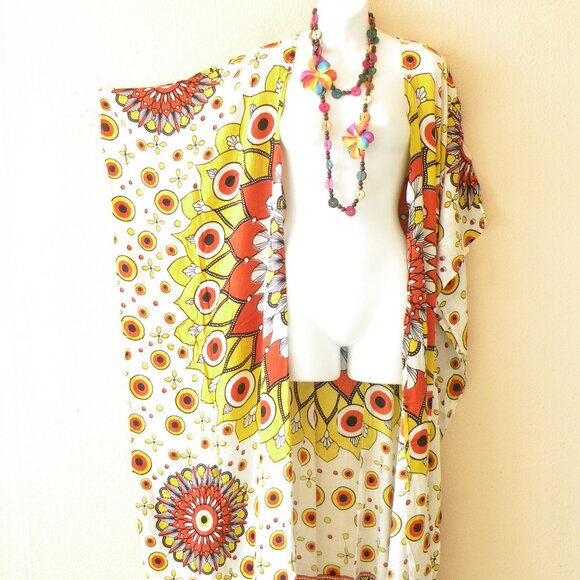 CD636 Paisley Batik Plus Open Kaftan Open Cover Up Maxi Cardigan fit up to 5X - Picture 1 of 2